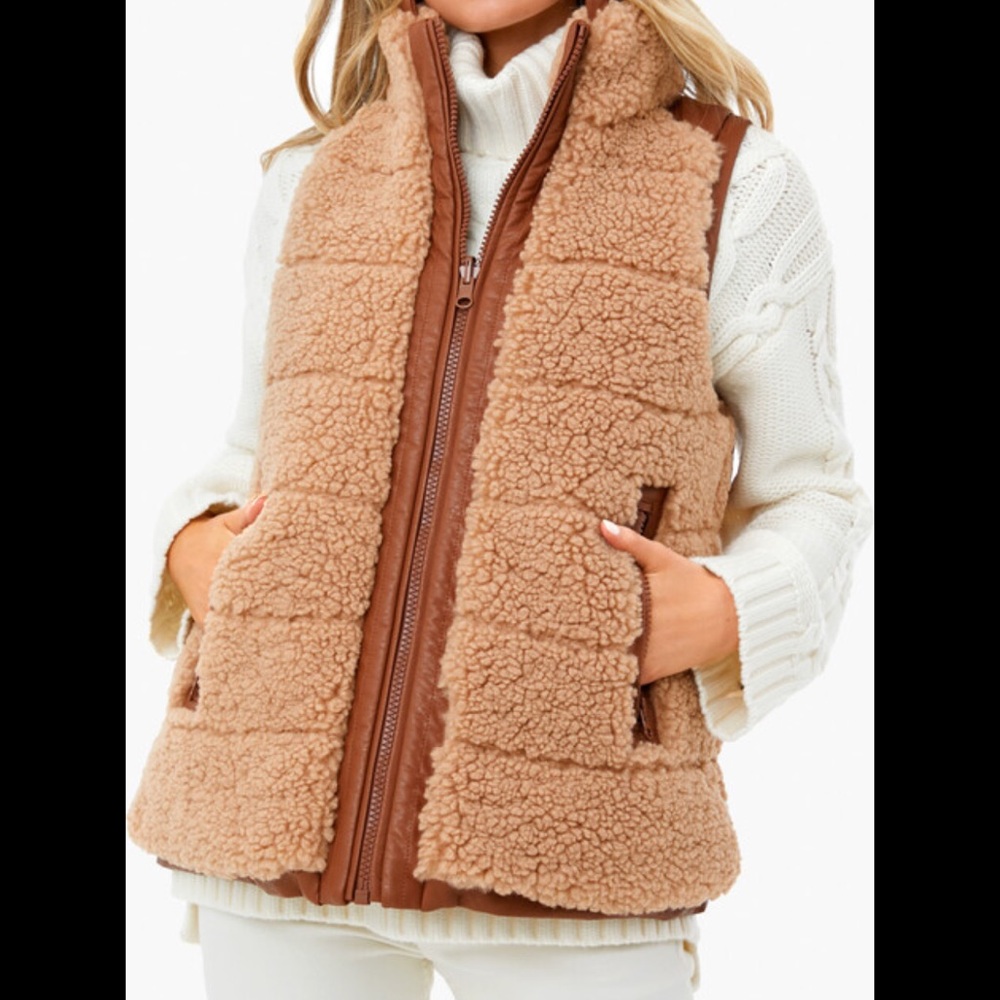 Tuckernuck Brown Sherpa Vest with Stand-Up Collar